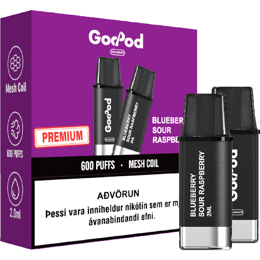 GodPod 2x áfylling Blueberry Sour Raspberry
